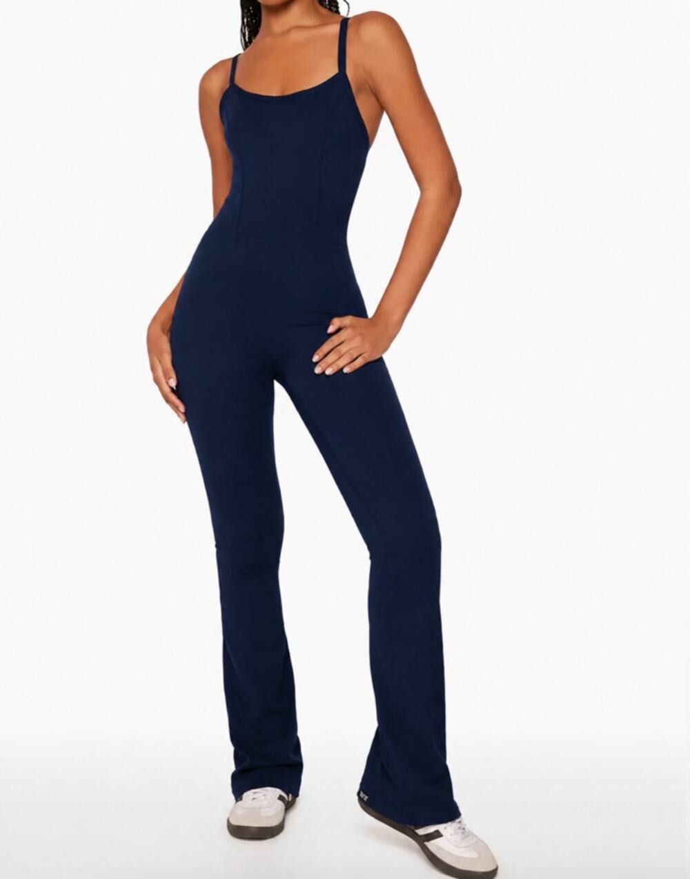 SET ACTIVE Sportbody Sporty Flare Oxford Navy Jumpsuit Size M